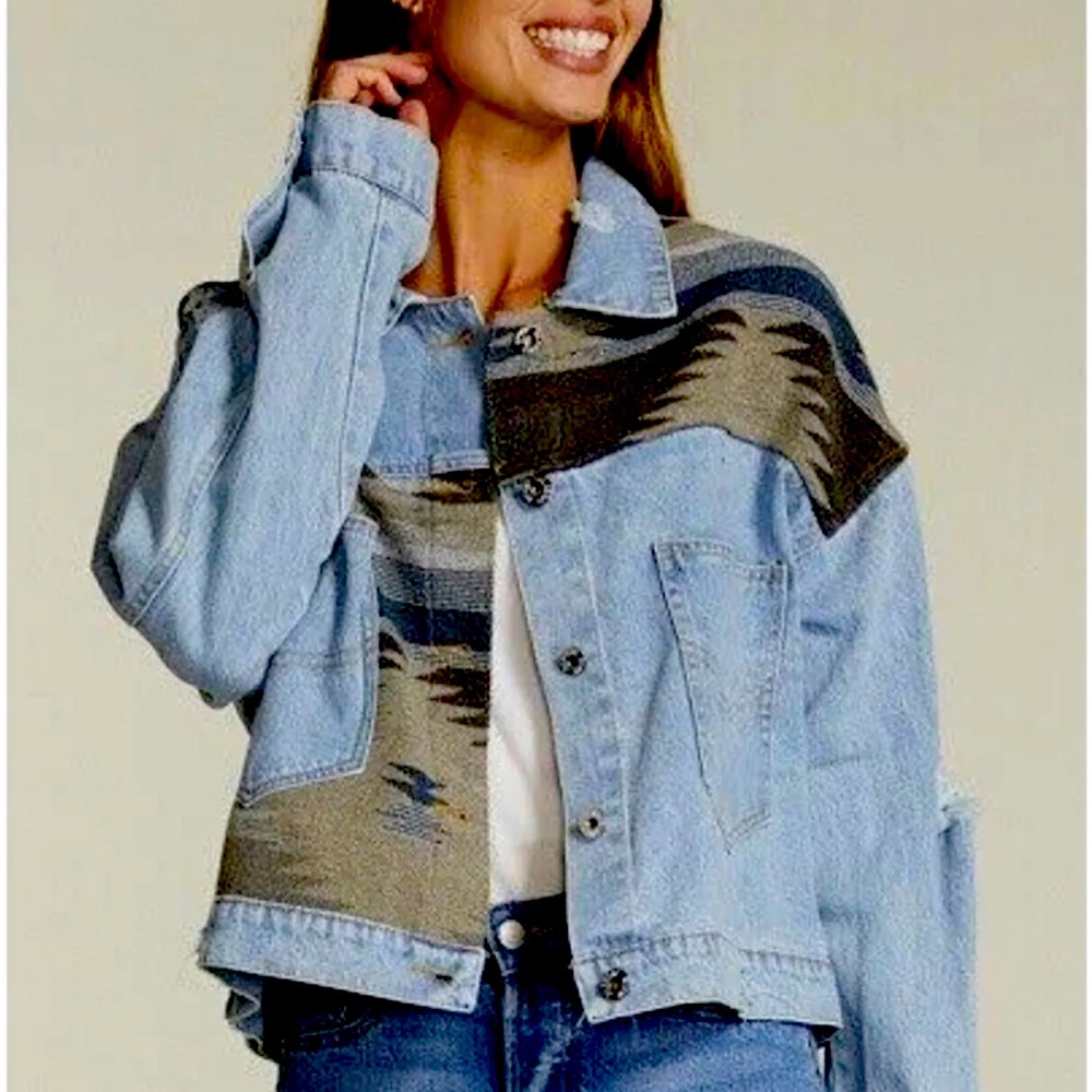 MISS SPARKLING LADIES AZTEC PRINT JEAN JACKET BRAND NEW COTTON/POLY M